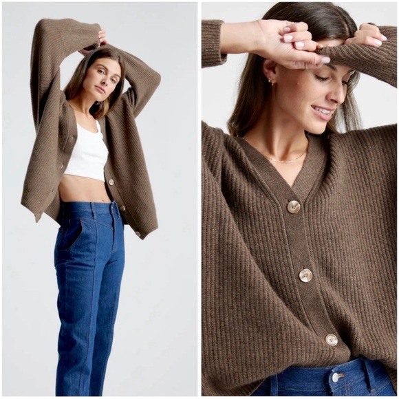 Quince Sweaters - NWOT Quince Brown Mongolian Cashmere Oversized Boyfriend Cardigan Sweater Size S